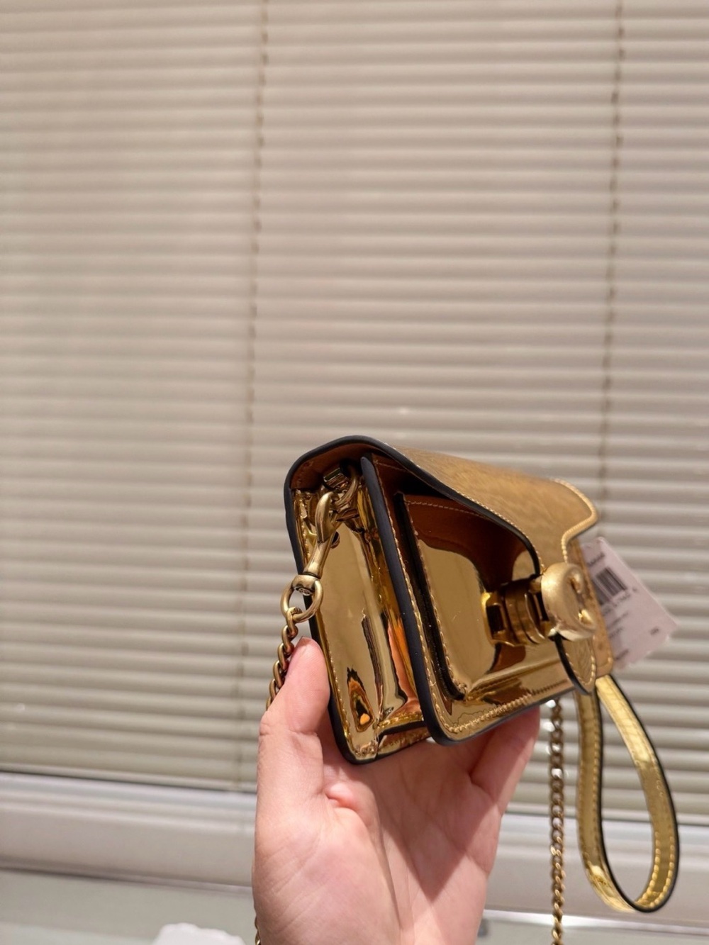 Coach Shiny Gold Mini Shoulder Bag with Chain Strap - Picture 2 of 6
